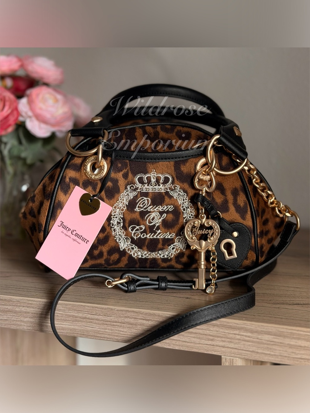Juicy Couture Queen of Couture Leopard Animal Print Satchel Crossbody Bag New